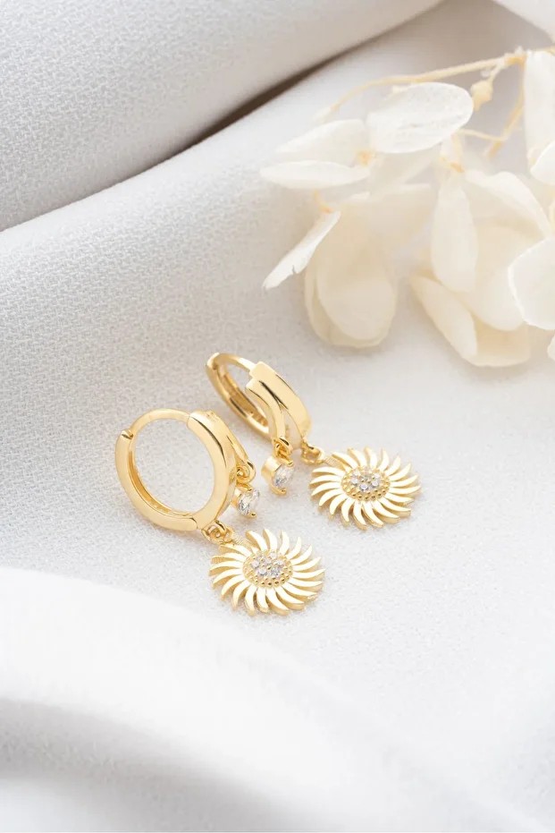 Gümüş Gold Çift Güneş Küpe