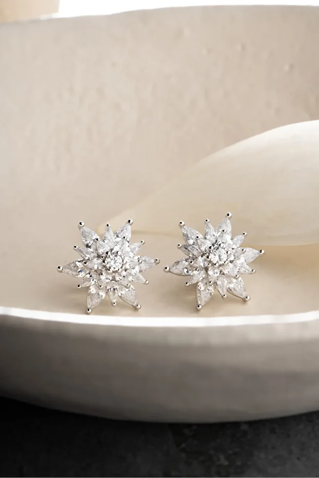 Gümüş Lotus Küpe