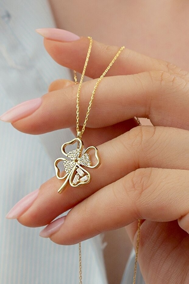 Gümüş Gold Yonca Kolye