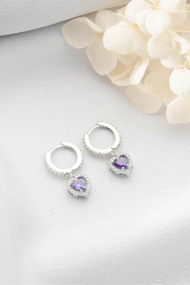 Gümüş Kalpli Halka Küpe