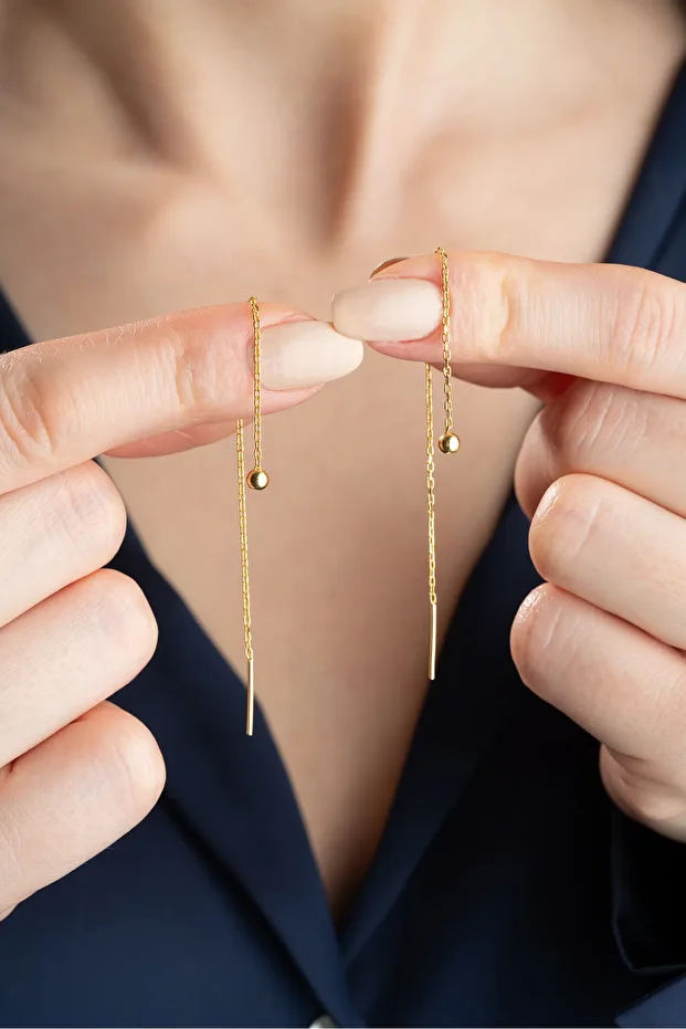 Gümüş Zincirli Top Küpe