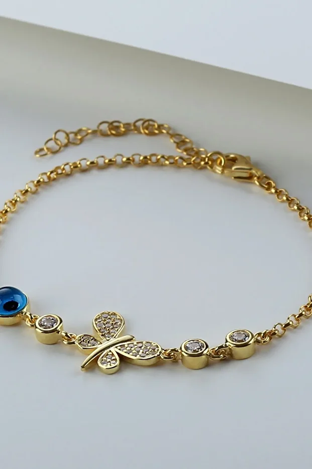 Gümüş Nazarlı Kelebek Bileklik