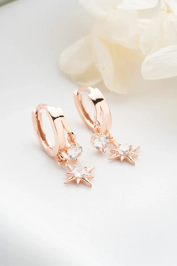 Gümüş Çift Kutup Yıldızı Taşlı Küpe