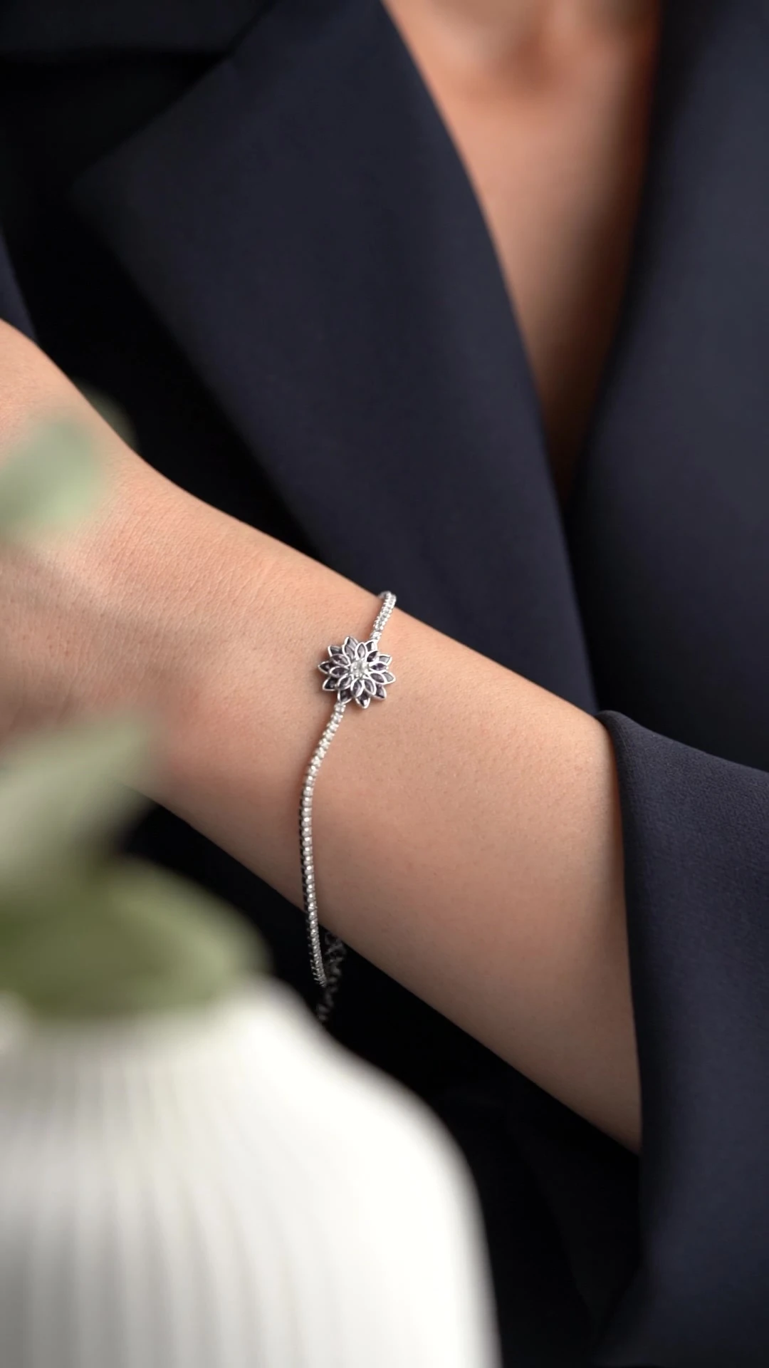 Gümüş Mor Taşlı Lotus Su Yolu Bileklik