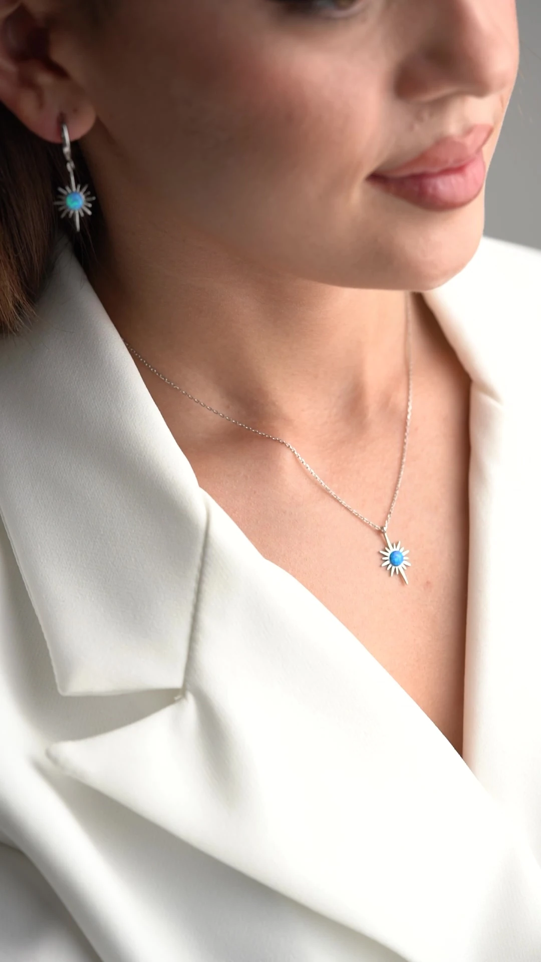 Gümüş Opal Kutup Yıldızı (Kolye-Küpe) Seti