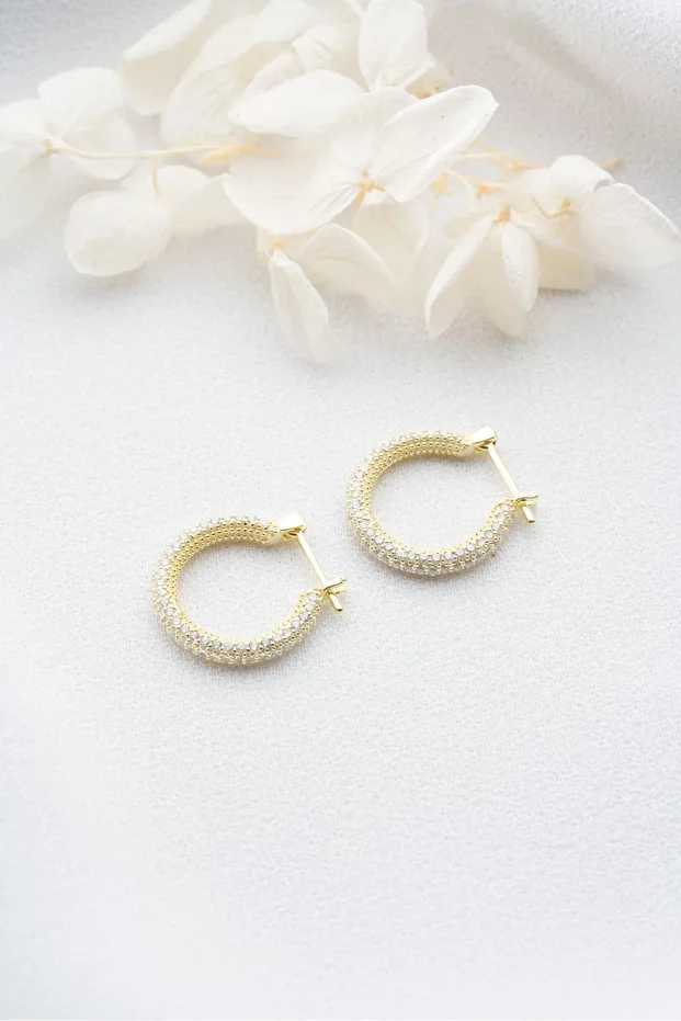 Gümüş Full Taşlı Halka Küpe