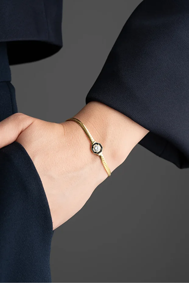 Balık Sırtı İtalyan Tektaş Mineli Bileklik