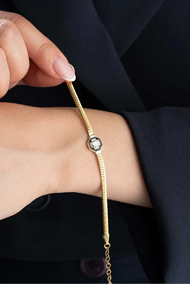 Balık Sırtı İtalyan Tektaş Mineli Bileklik