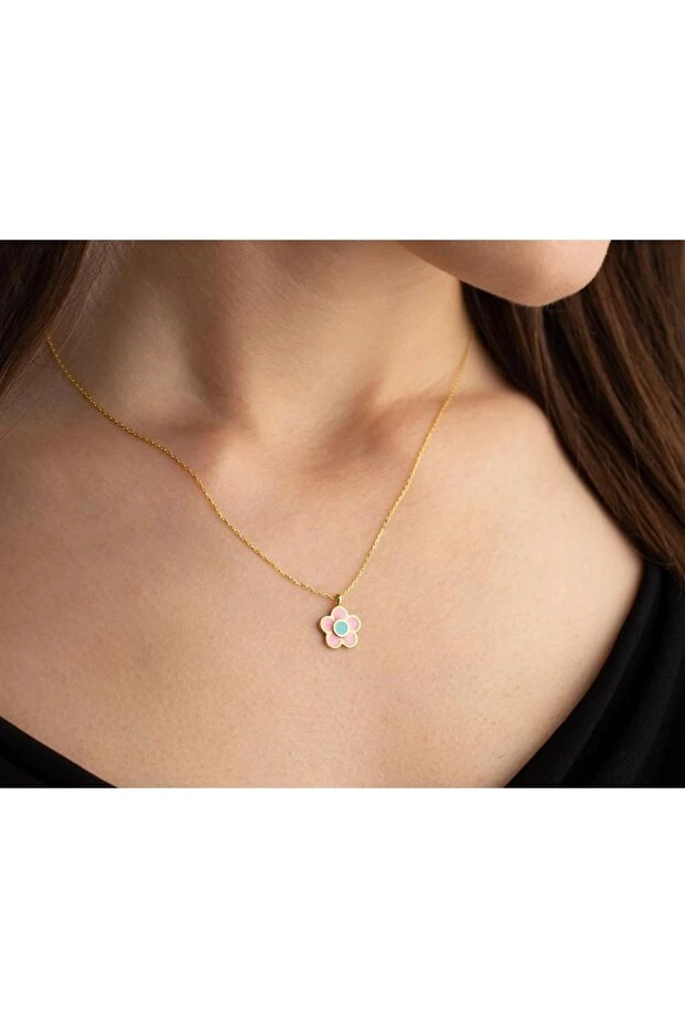 Gümüş Mineli Çiçek Kolye