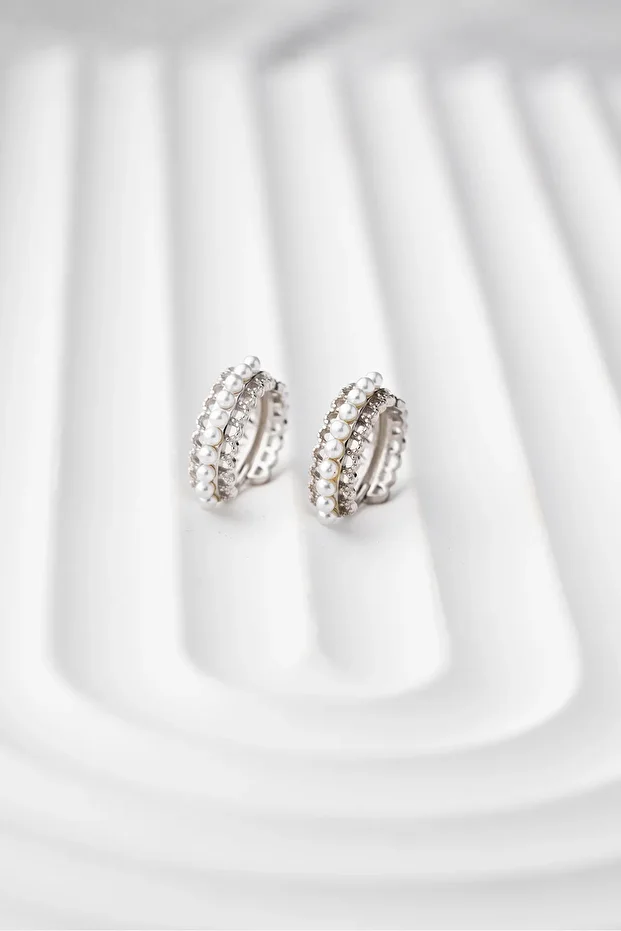 Gümüş İncili Halka Küpe