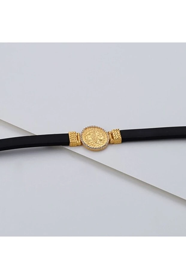 Gümüş Gold Tuğralı Kauçuk Bileklik