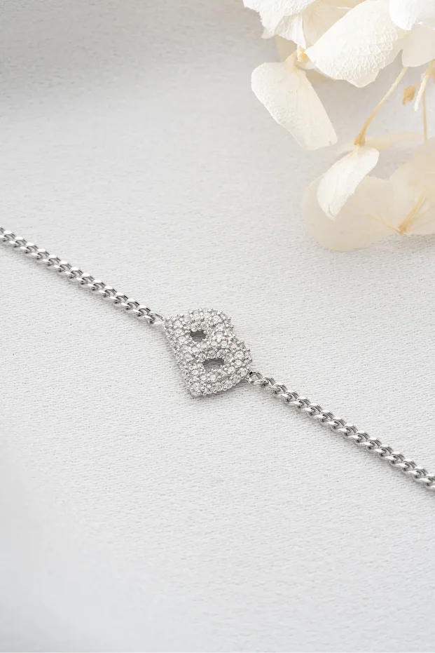 Gümüş Zirkon Taşlı Harf Bileklik