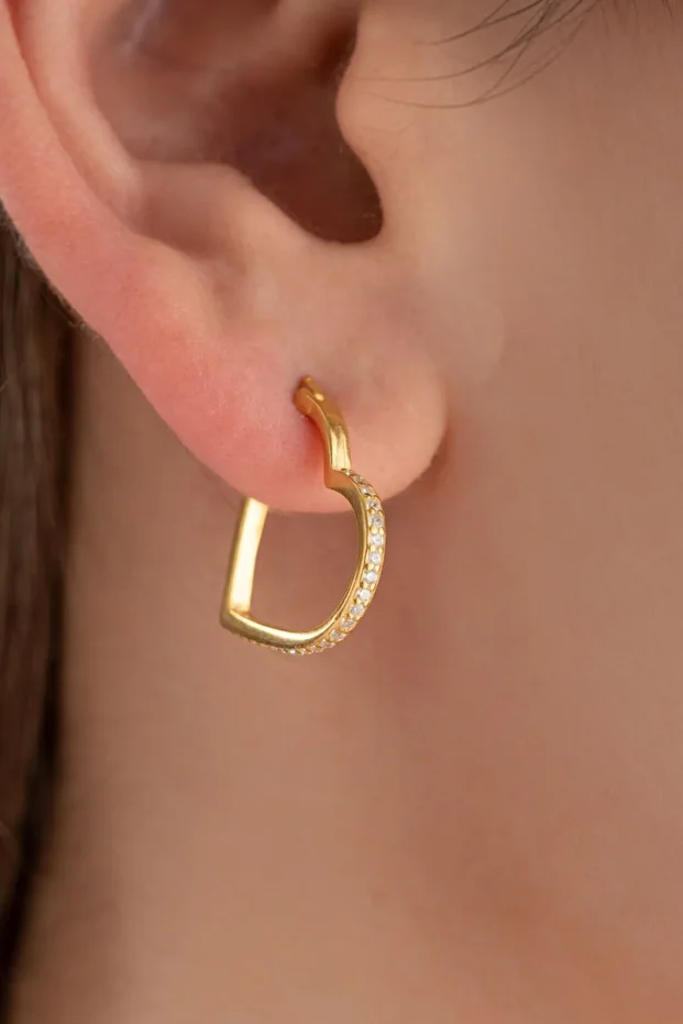 Gümüş Taşlı Kalp Küpe