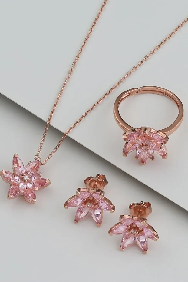 Gümüş Lotus Çiçeği Takı Seti