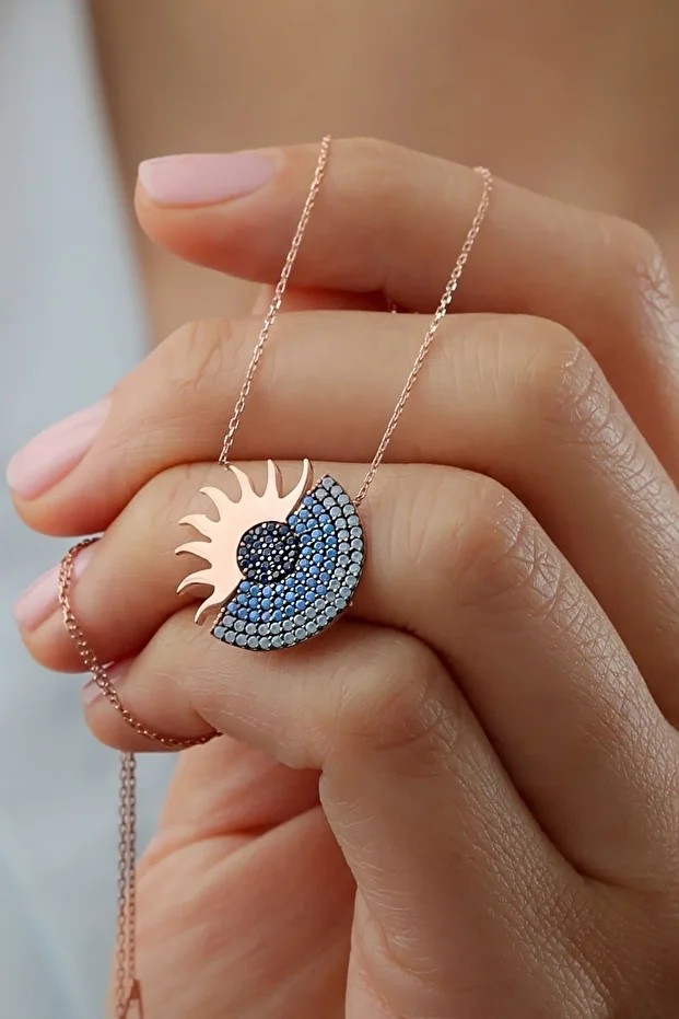 Gümüş Rose Nano Taşlı Güneş Kolye