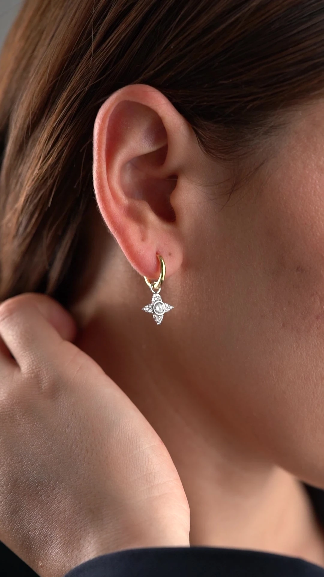 Gümüş Gold Yıldız Küpe