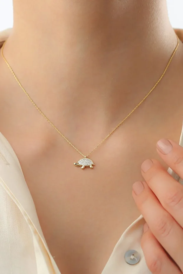 Gold Kaplumbağa Gümüş Kolye
