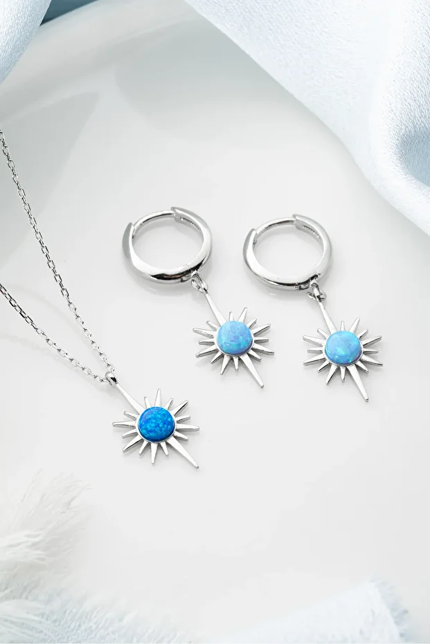 Gümüş Opal Kutup Yıldızı (Kolye-Küpe) Seti