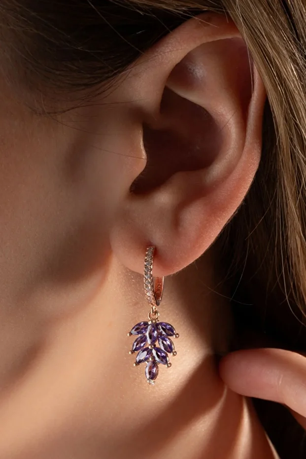 Gümüş Yaprak Model Küpe Kolye Takı Seti