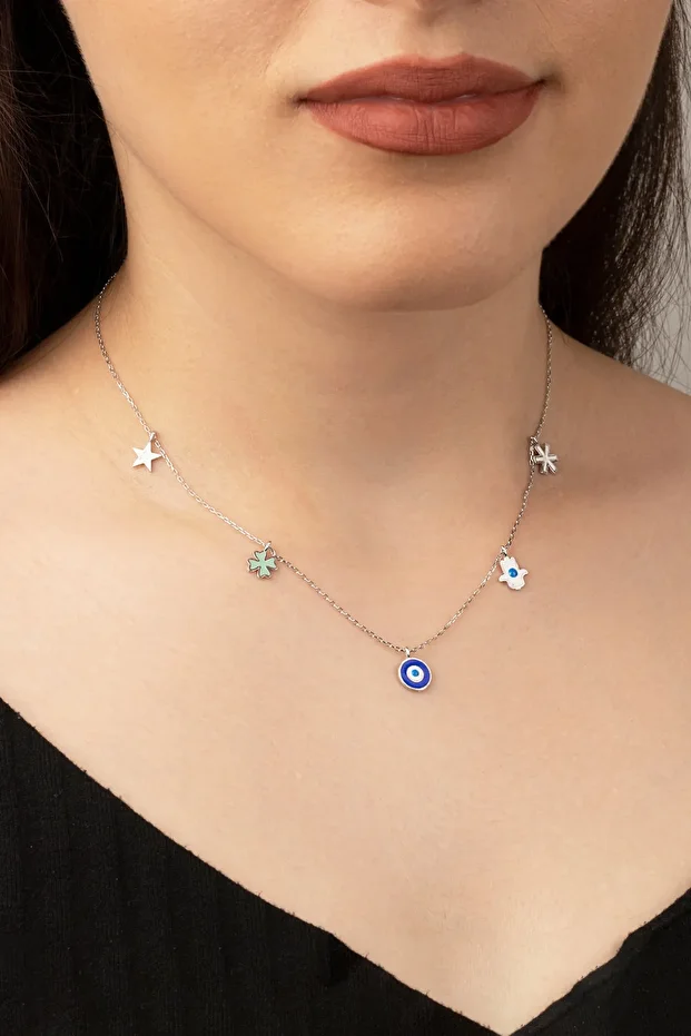 Gümüş Mineli Şans Kolye