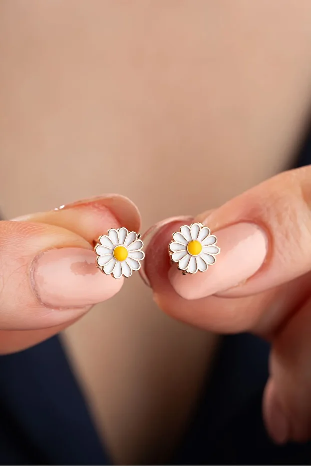 Gümüş Rose Papatya Küpe