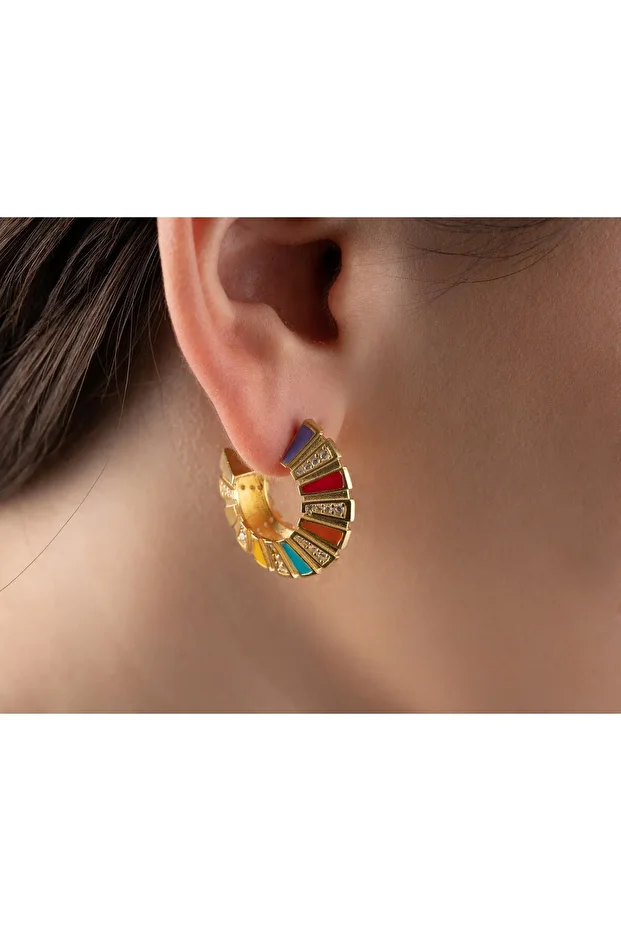 Gold Taşlı Mineli Gümüş Küpe