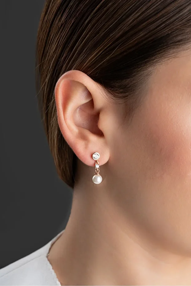 Gümüş Tektaşlı İnci Küpe