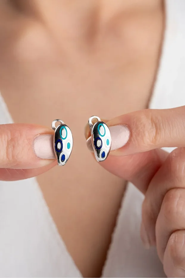 Gümüş Mineli Nazar Küpe