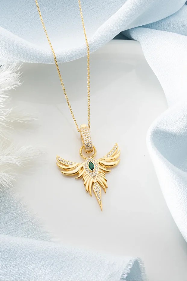 Gümüş Gold Zirkon Zümrüdüanka Kolye