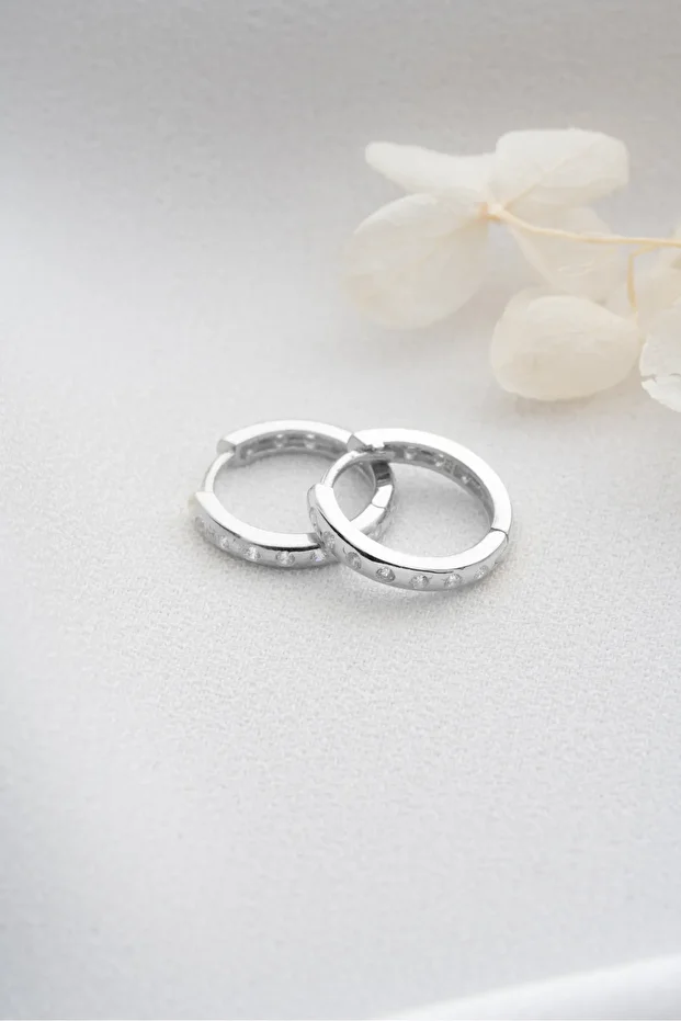 Gümüş Zirkon Taşlı Halka Küpe