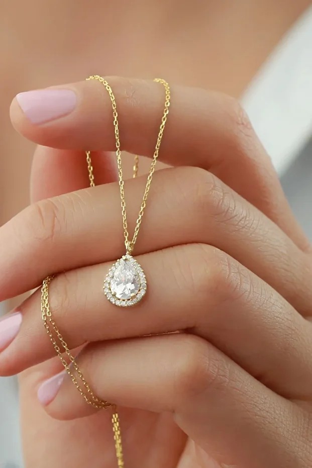 Gümüş Gold Damla Kolye