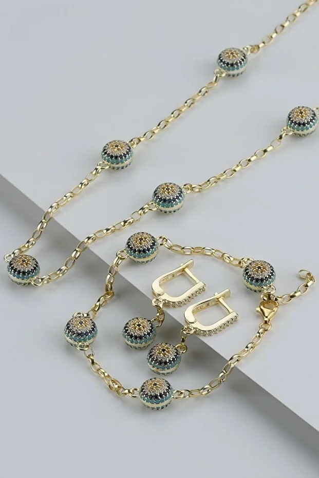Gümüş Göz Nazarlı Takı Seti ( Kolye-bileklik-küpe )