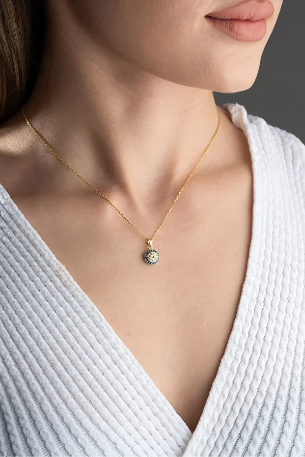 Gold Göz Nazarlı Gümüş Kolye