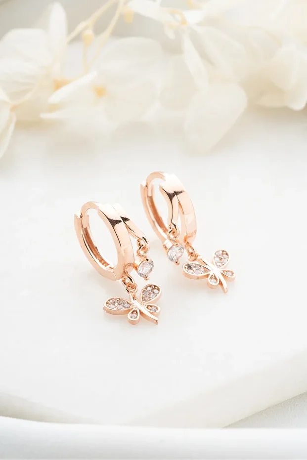 Gümüş Rose Çift Yusufçuk Taşlı Küpe