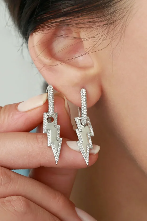 Gümüş Şimşek Sallantılı Küpe