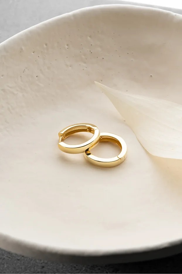 Gümüş Gold Taşsız Halka Küpe
