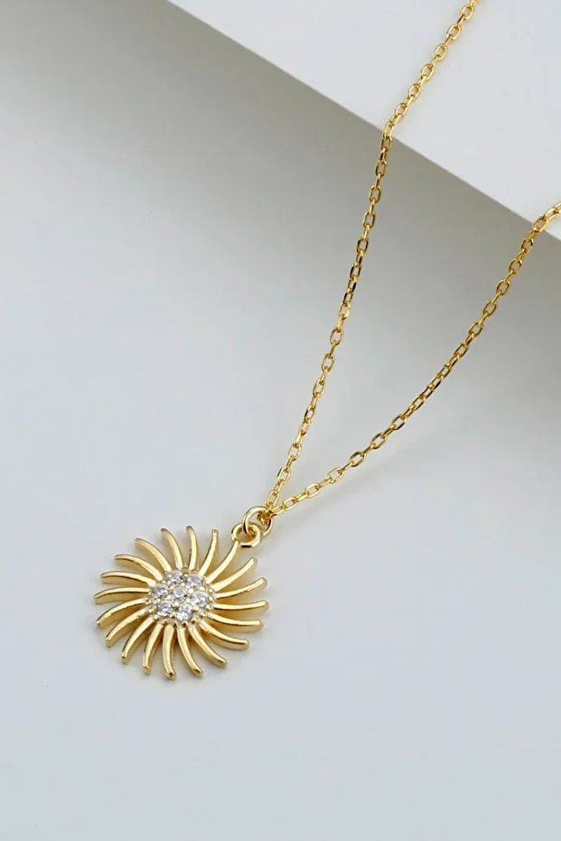 Gold Güneş Gümüş Kolye