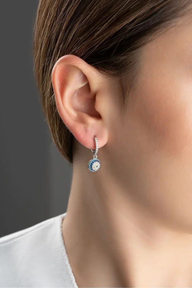 Gümüş Sallantılı Göz Nazar Gümüş Küpe