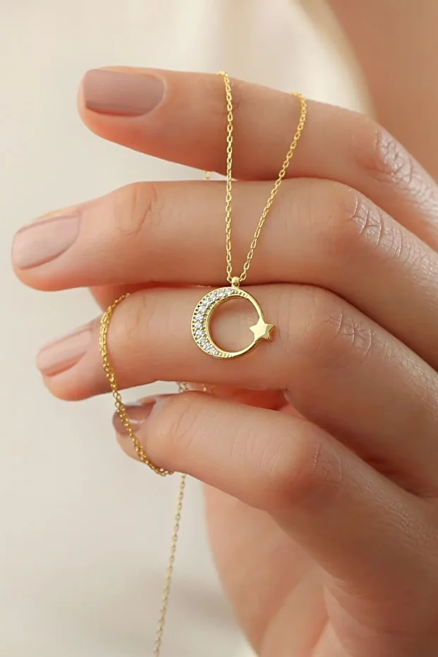 Gümüş Ay Yıldız Kolye