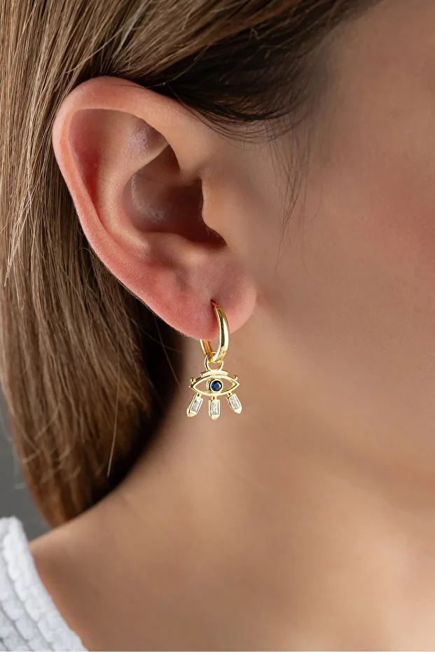 Gümüş Gold Sallantılı Bagetli Göz Küpe