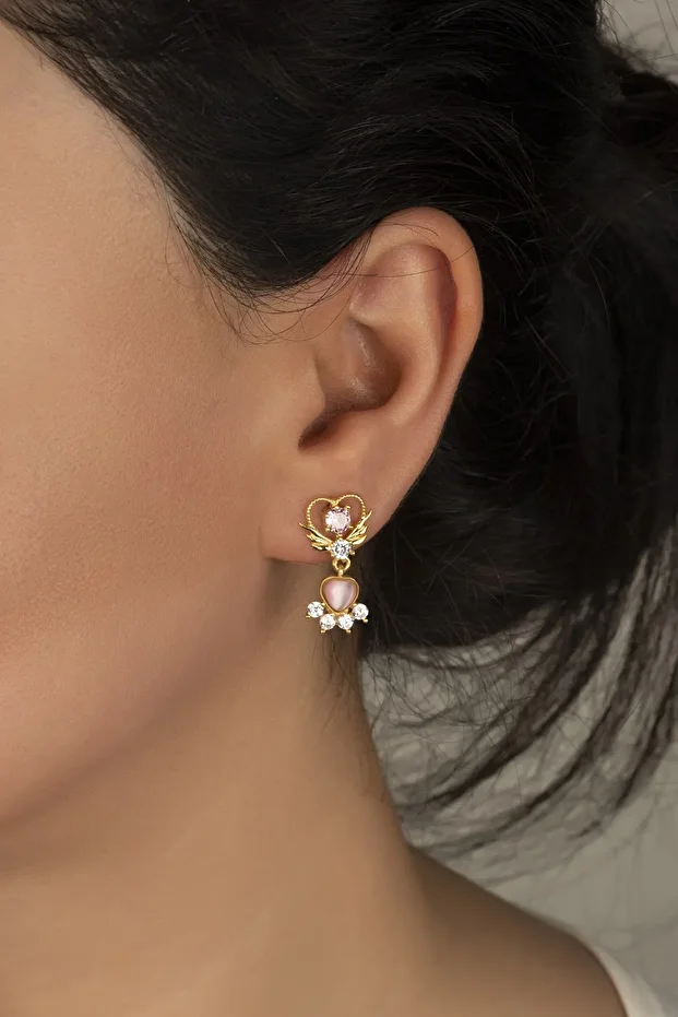 Gümüş Gold Kalpli Küpe