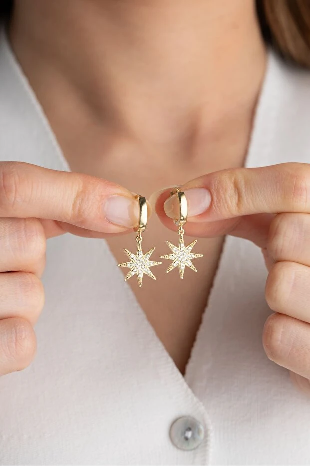 Gümüş Halka Kutup Yıldızı Küpe