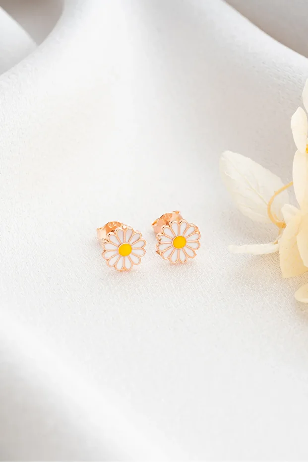 Gümüş Rose Papatya Küpe