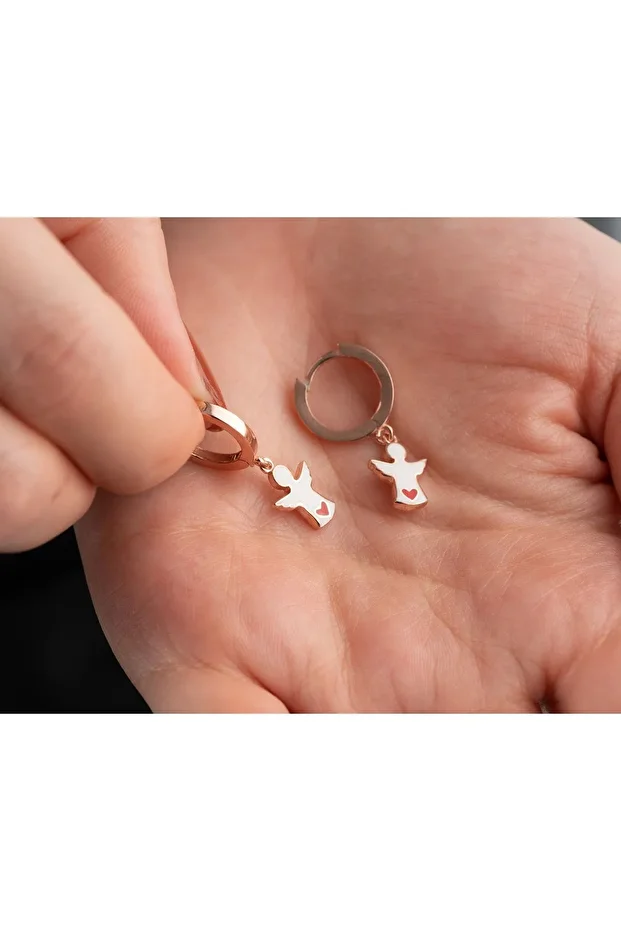 Rose Mineli Melek Gümüş Küpe