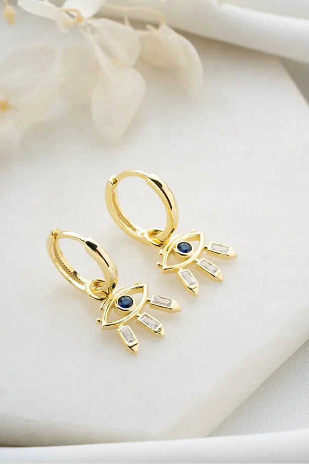 Gümüş Gold Sallantılı Bagetli Göz Küpe