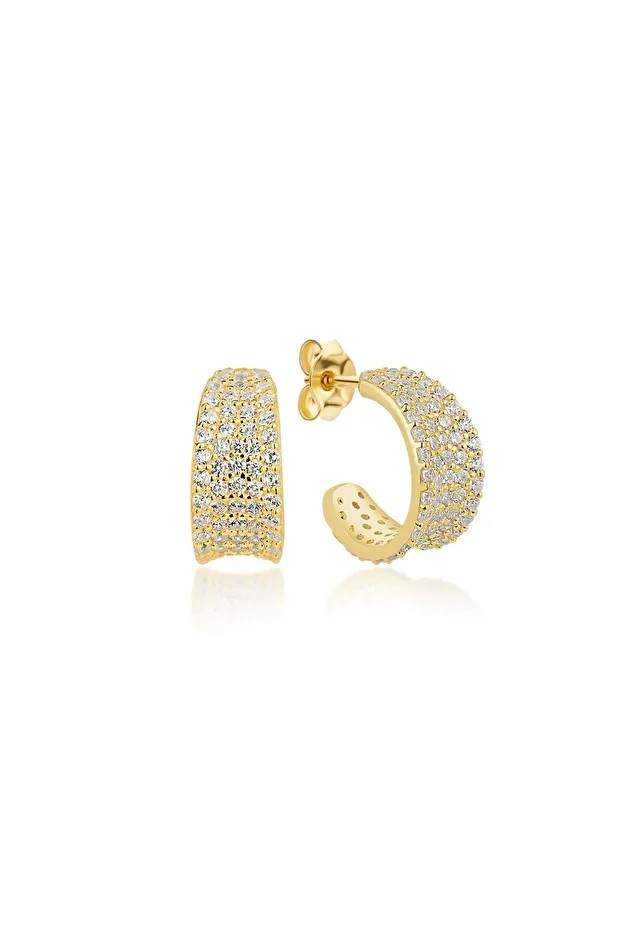 Gold Taşlı Halka Gümüş Küpe
