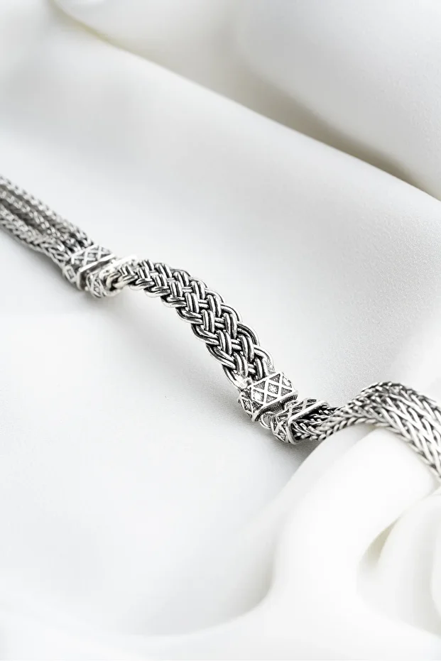 Gümüş Erkek Örgü Bileklik