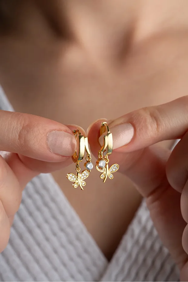 Gümüş Çift Yusufçuk Taşlı Küpe