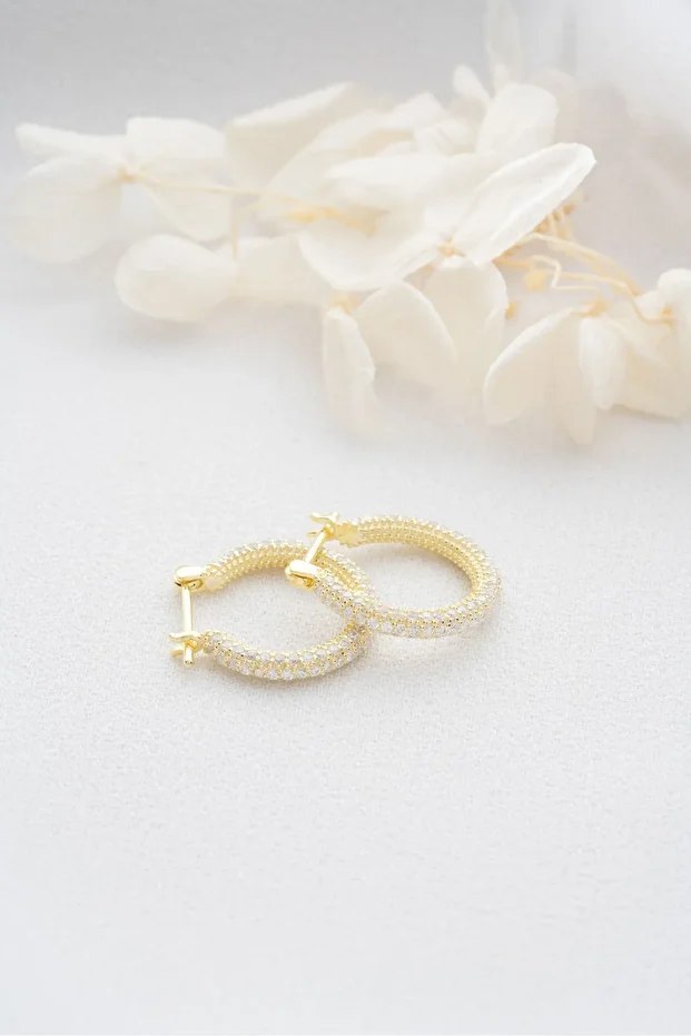 Gümüş Full Taşlı Halka Küpe