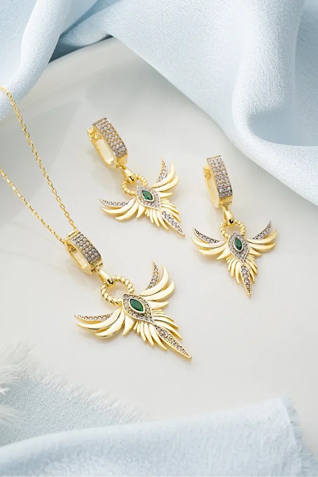 Gümüş Zümrüdüanka (Kolye-Küpe) Seti